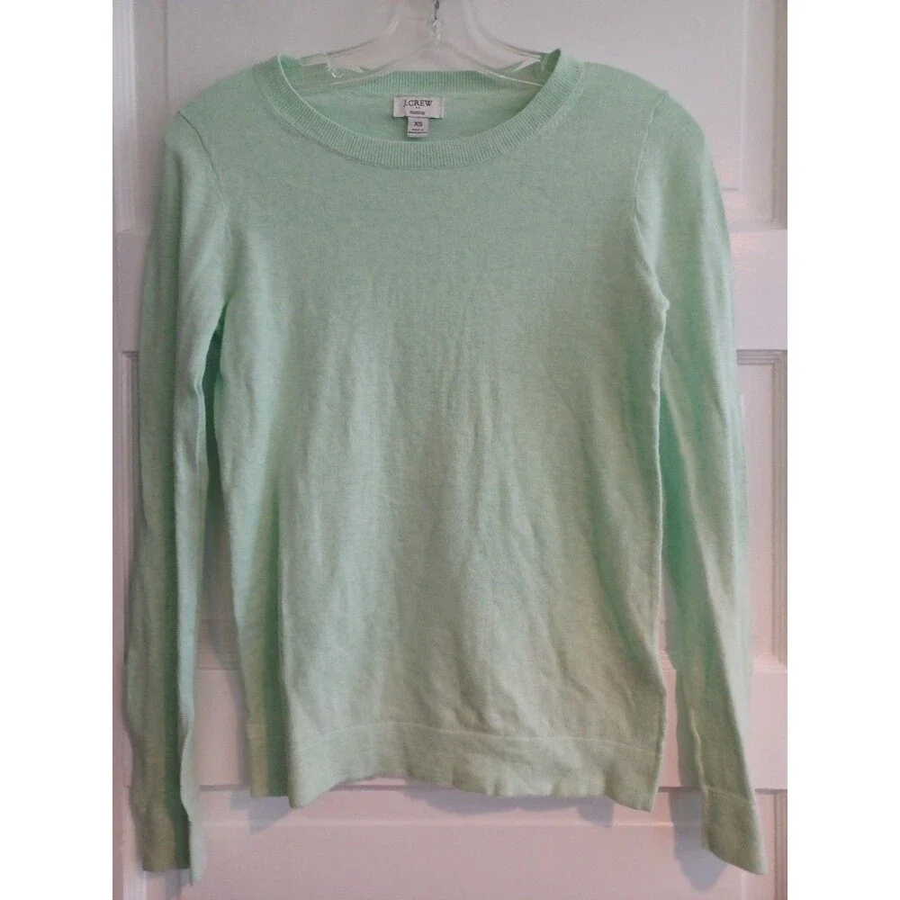 J. Crew mint green cotton Teddie sweater womens XS lightweight minimalist pastel