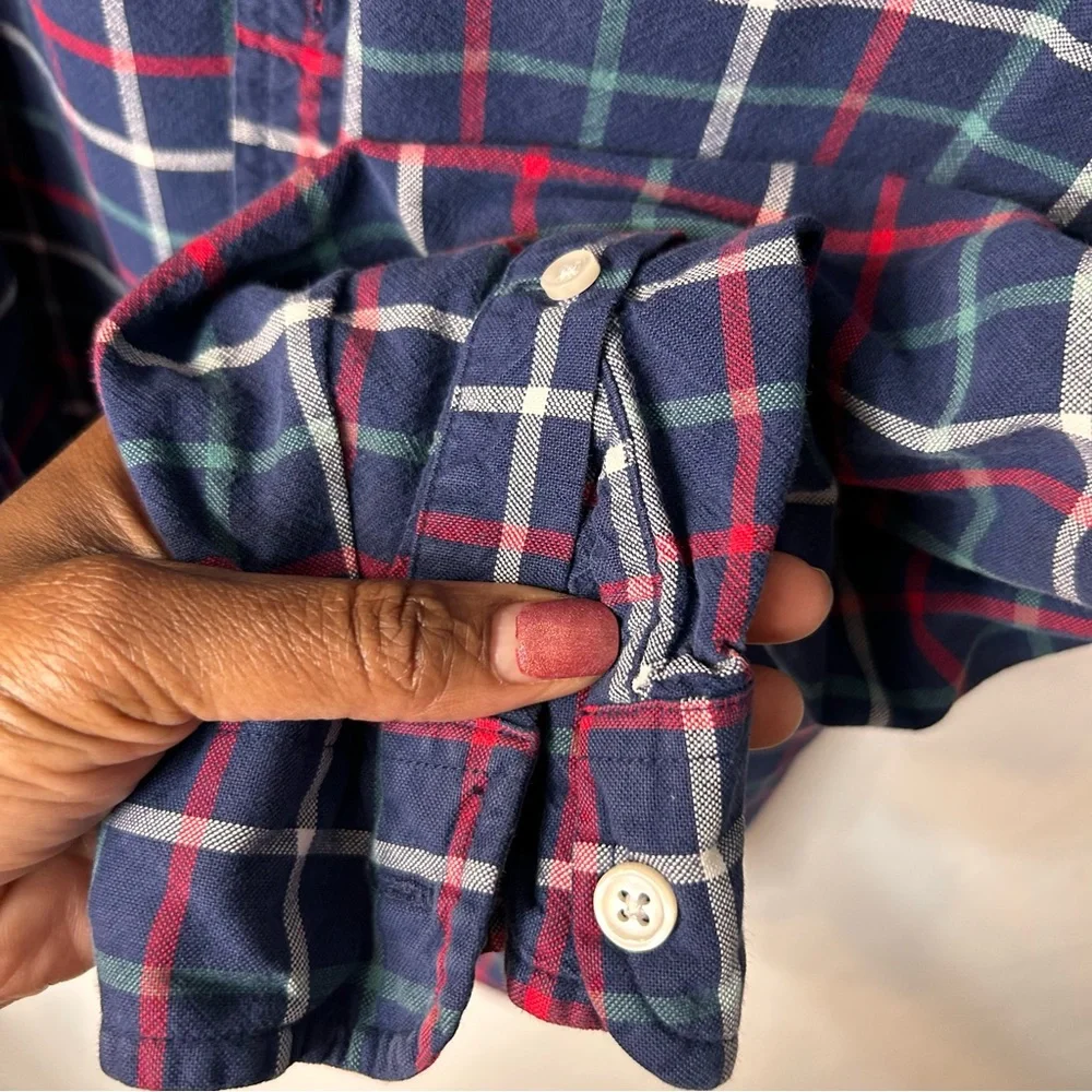 J.Crew Men’s Navy Plaid Oxford Button Down Shirt Long Sleeve Size M