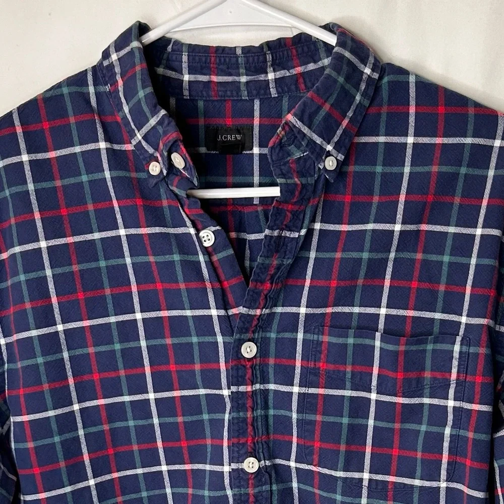 J.Crew Men’s Navy Plaid Oxford Button Down Shirt Long Sleeve Size M