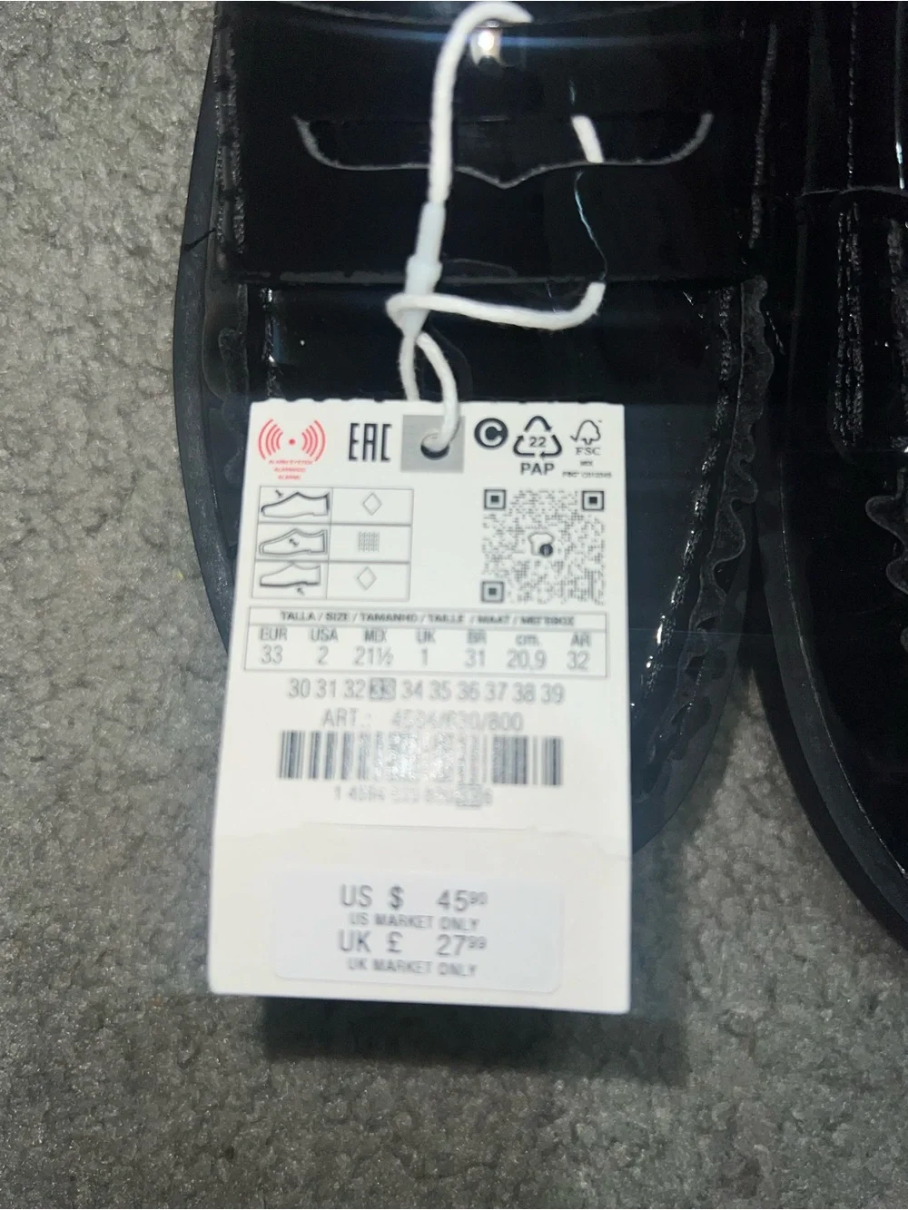 Zara Kids Black Patent Penny Loafers