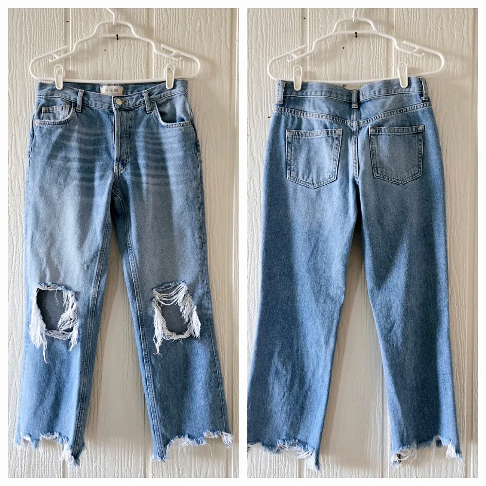 We The Free People Maggie 100% Cotton Button Fly Distressed Cropped Mid Rise 25