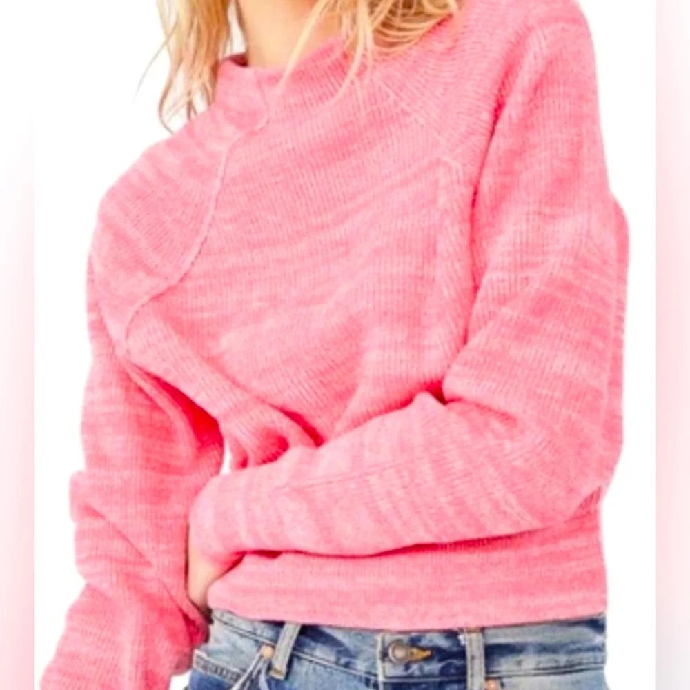 Free People Too Good Pullover Sweater Mock‎ Neck Pink Size S NWOT