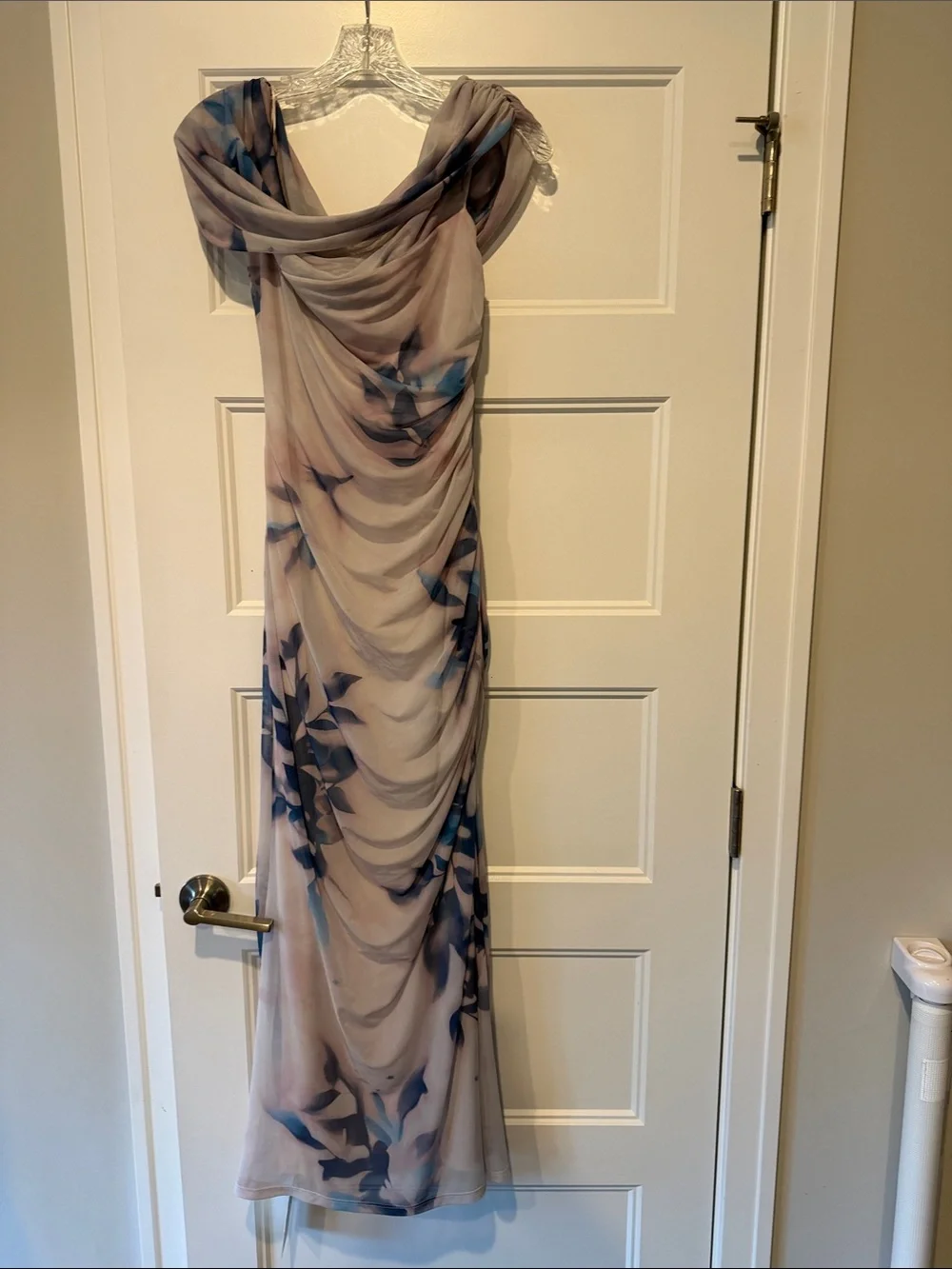 NWT A&F Draped Floral Evening Dress in Taupe and Blue