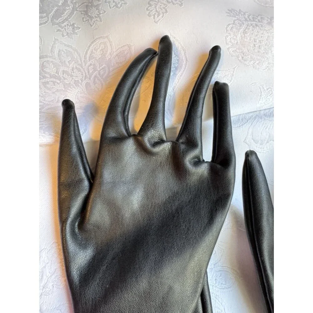 SKIMS Women Small 2023 Faux Leather Formal Length Long Gloves Onyx Black NEW