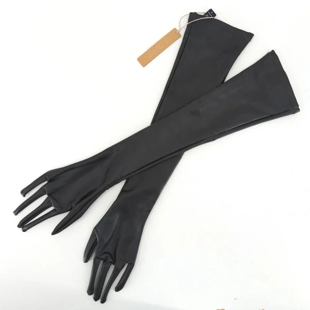 SKIMS Women Small 2023 Faux Leather Formal Length Long Gloves Onyx Black NEW