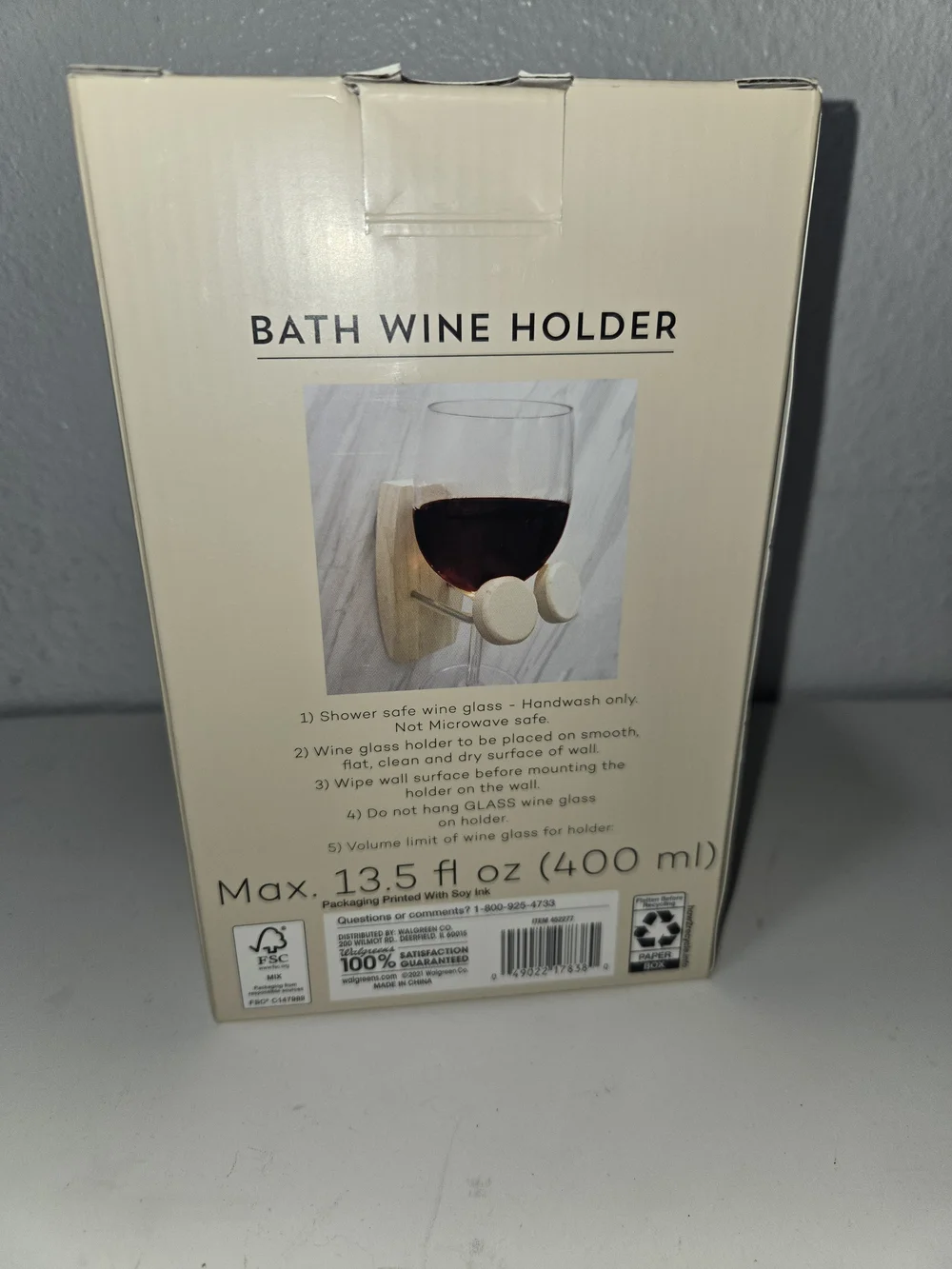 Bath Wine Holder - Clear Glass with Silver Rack