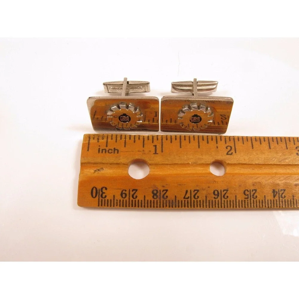 Signed Pat. Pend Vintage Silver Tone Dbs‎ Saw Blade Plaque Men's Cuff Links