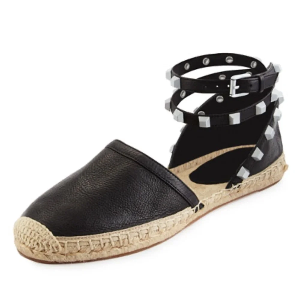 NIB $175 Rebecca Minkoff Gilles Studded Espadrille Flat, Black, Size 7!