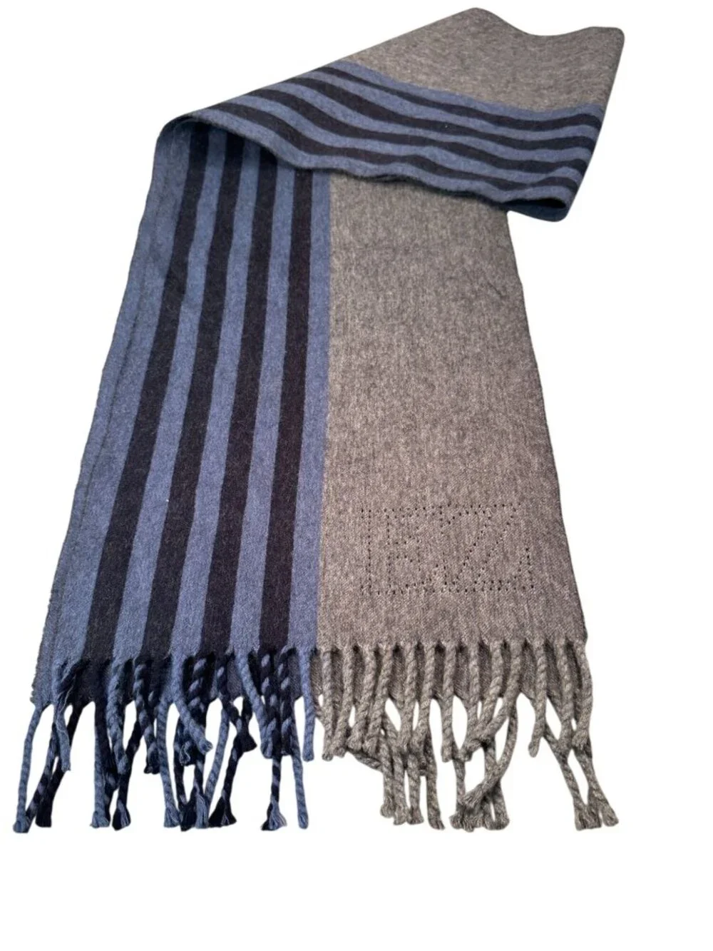 Ermenegildo Zegna Scarf Mens Italy Striped Cashmere Wool Muffler Winter Fringed