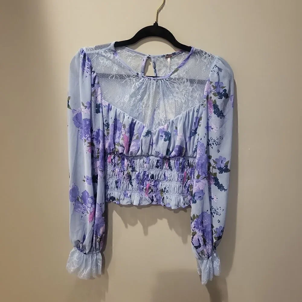 Free People Forever Femme floral print in blue and purple with lace small