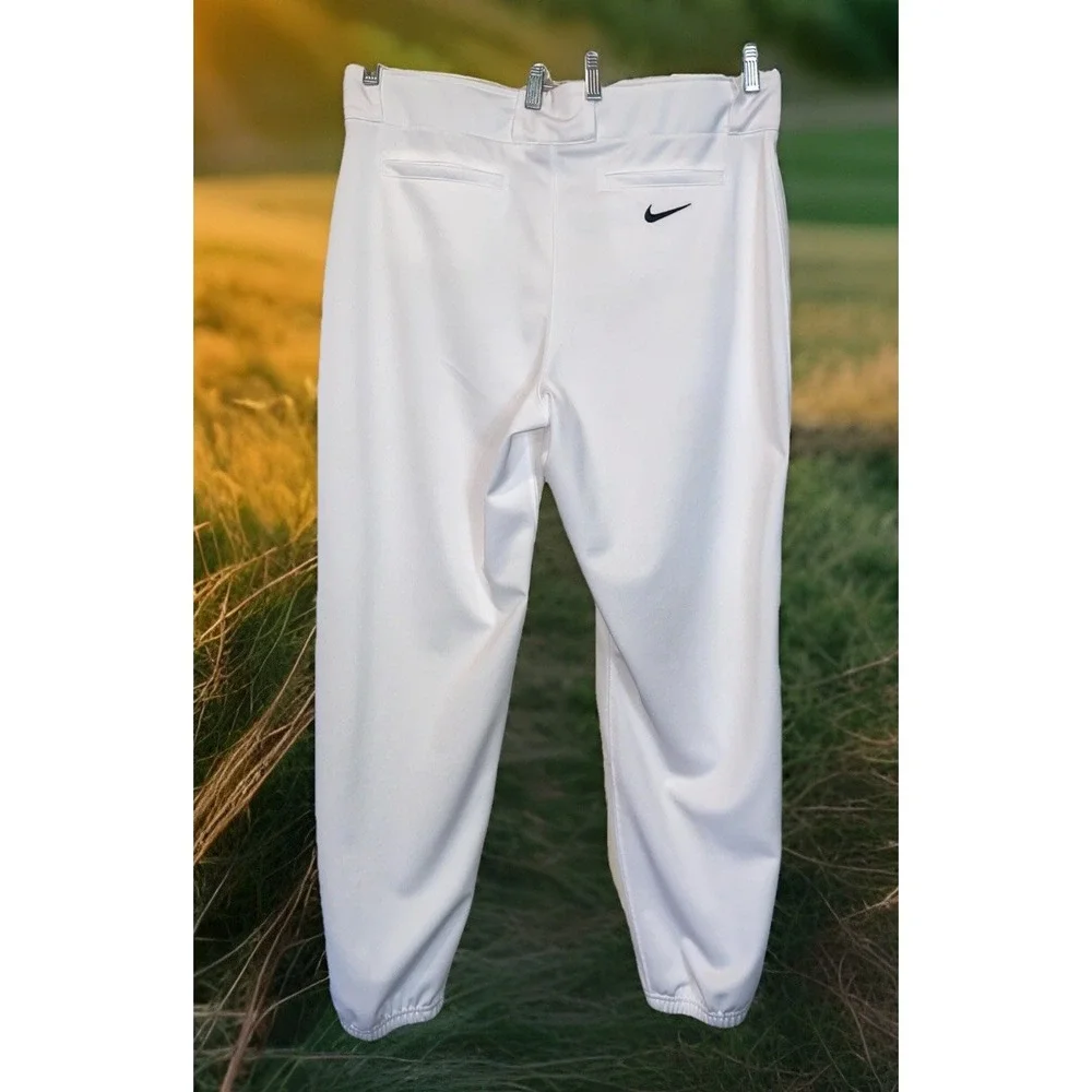 Nike Baseball Pants Men XL‎ White Elastic Ankle Double Knees Swoosh