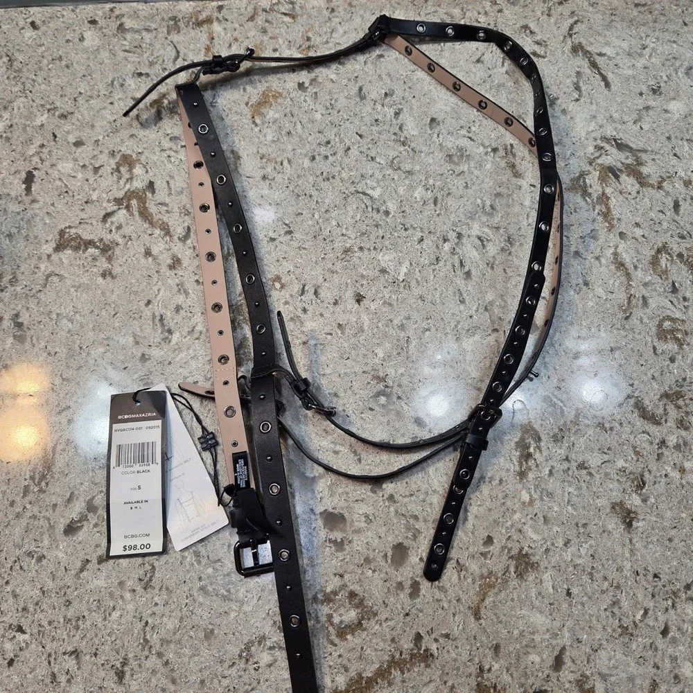 BCBGMAXAZRIA Womens Black Grommet Studded Convertible Harness Belt S‎ NEW