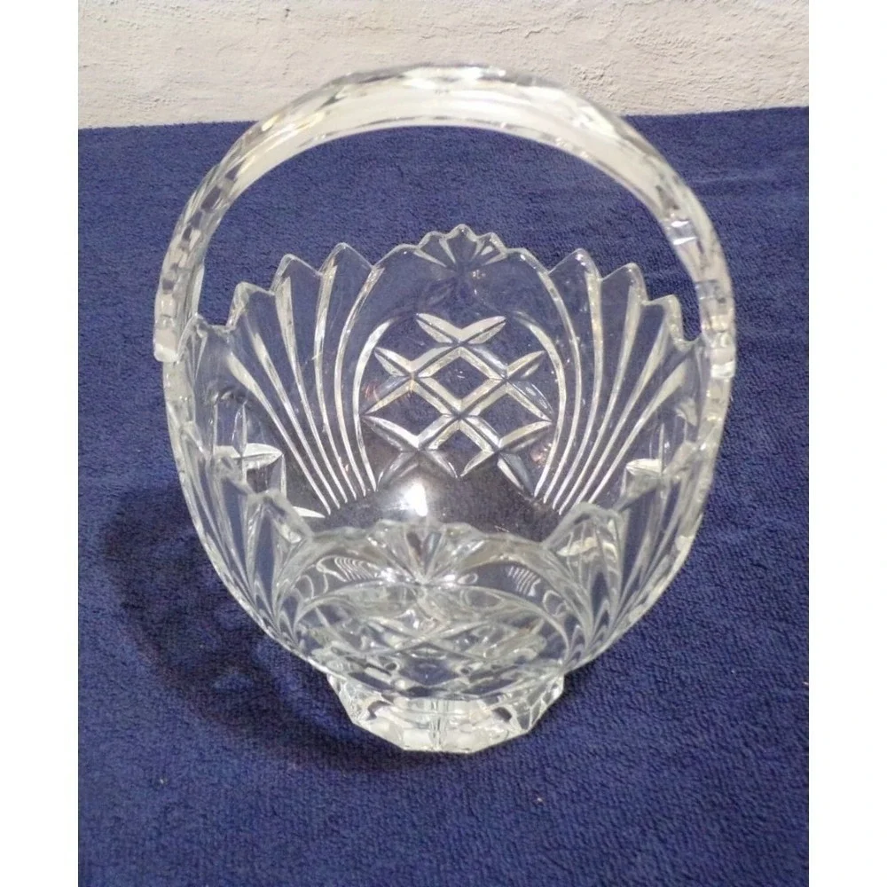 Crystal Cut Glass Basket‎ w/Handle Heavy
