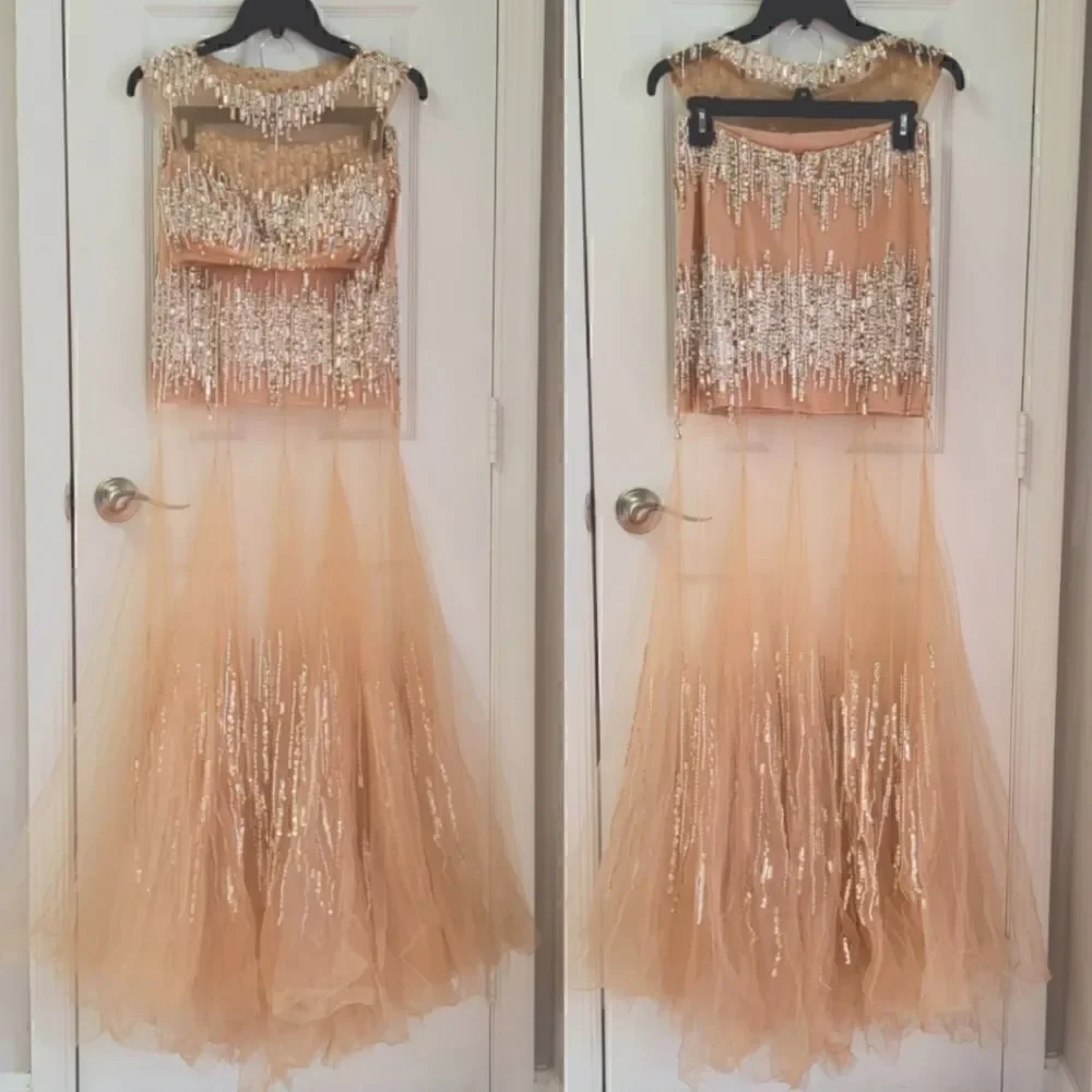 Rhinestone Tulle Prom 2 Piece Dress 0