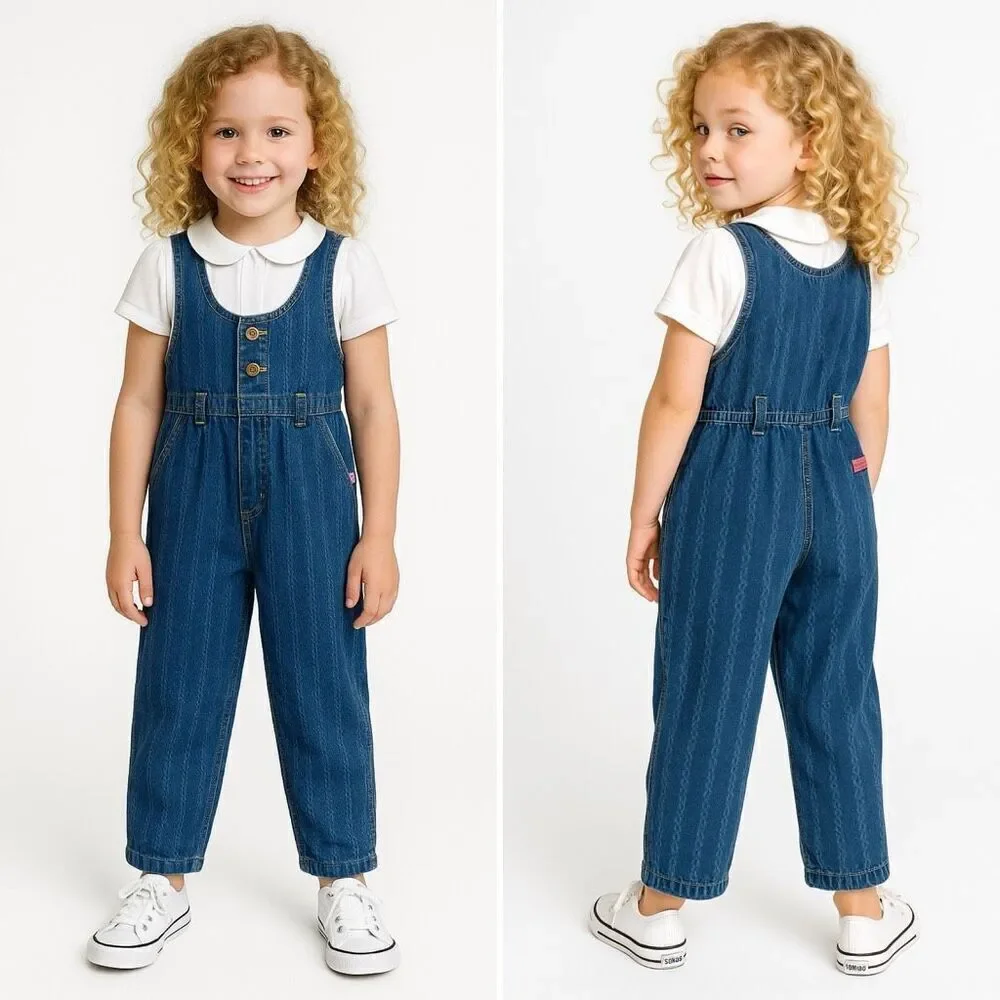 Vintage OshKosh B’gosh Girls Denim Overalls 6 USA Made 90s Stripe Cute Americana