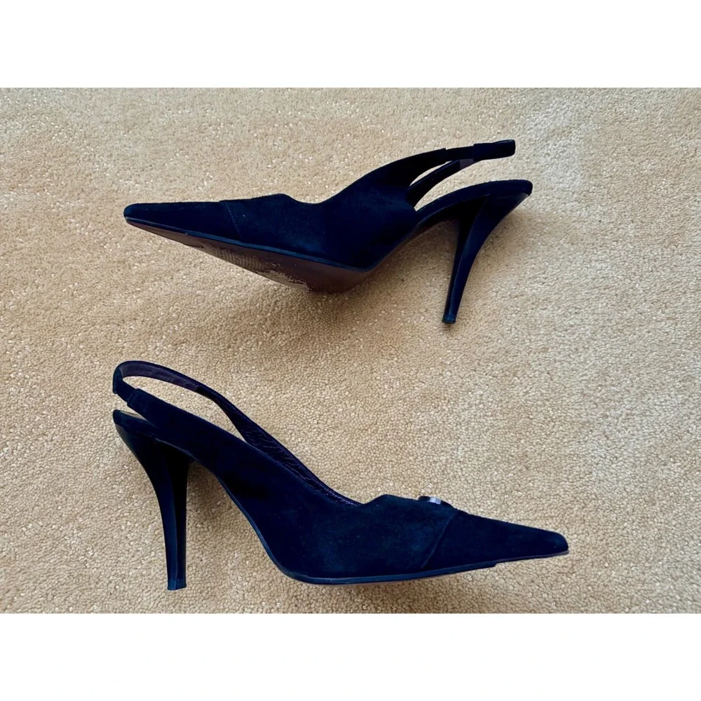 VIA SPIGA Italy‎ Black Suede Pointed Toe Slingback Heels Classy Dress Women Sz9