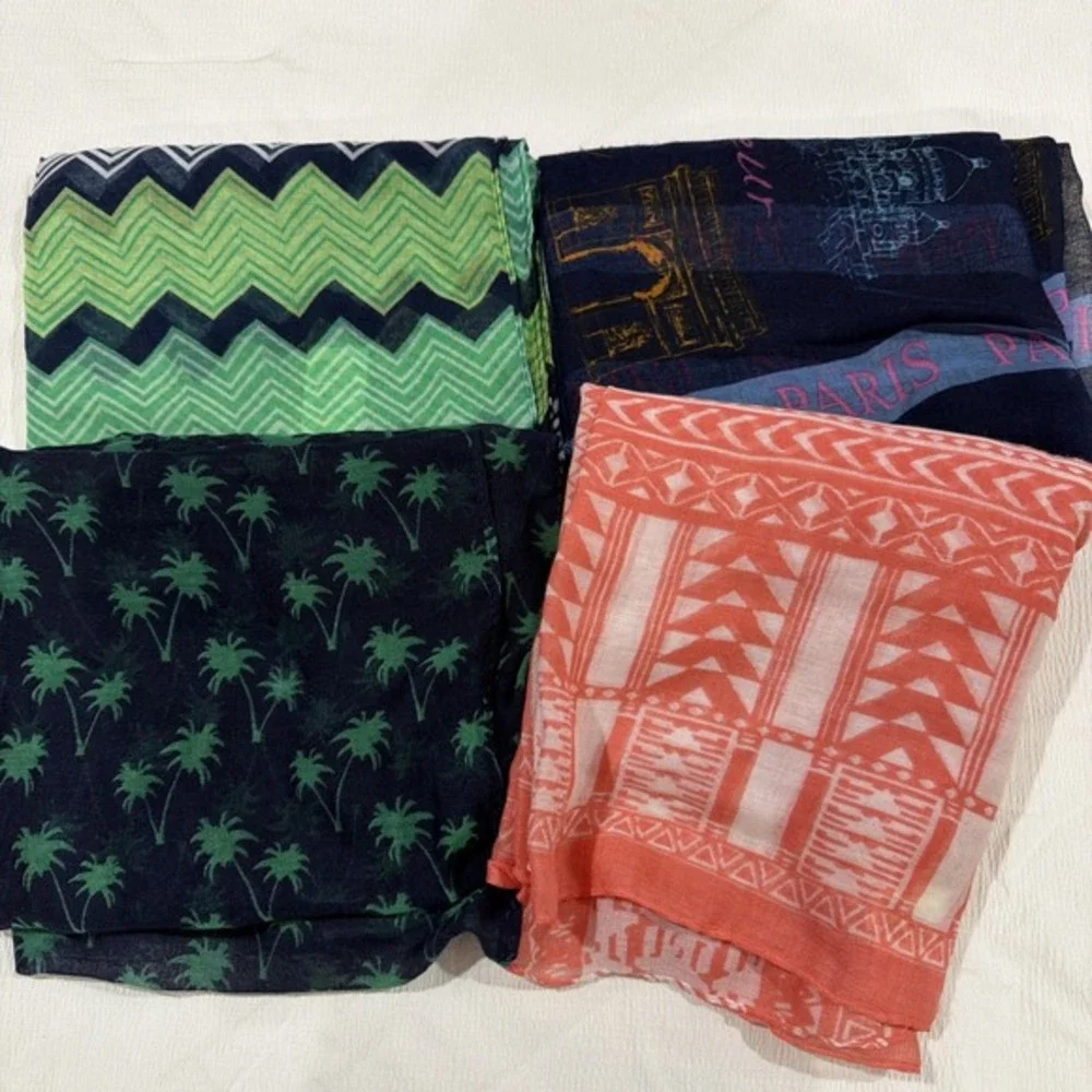 Lot Five Women's Scarves Chevron Geometric Palm Tree Paris Infinity‎ And Wrap