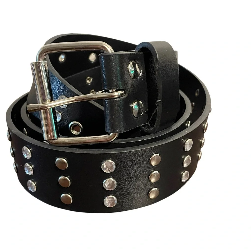 Studded Black Faux Leather Belt - M/L
