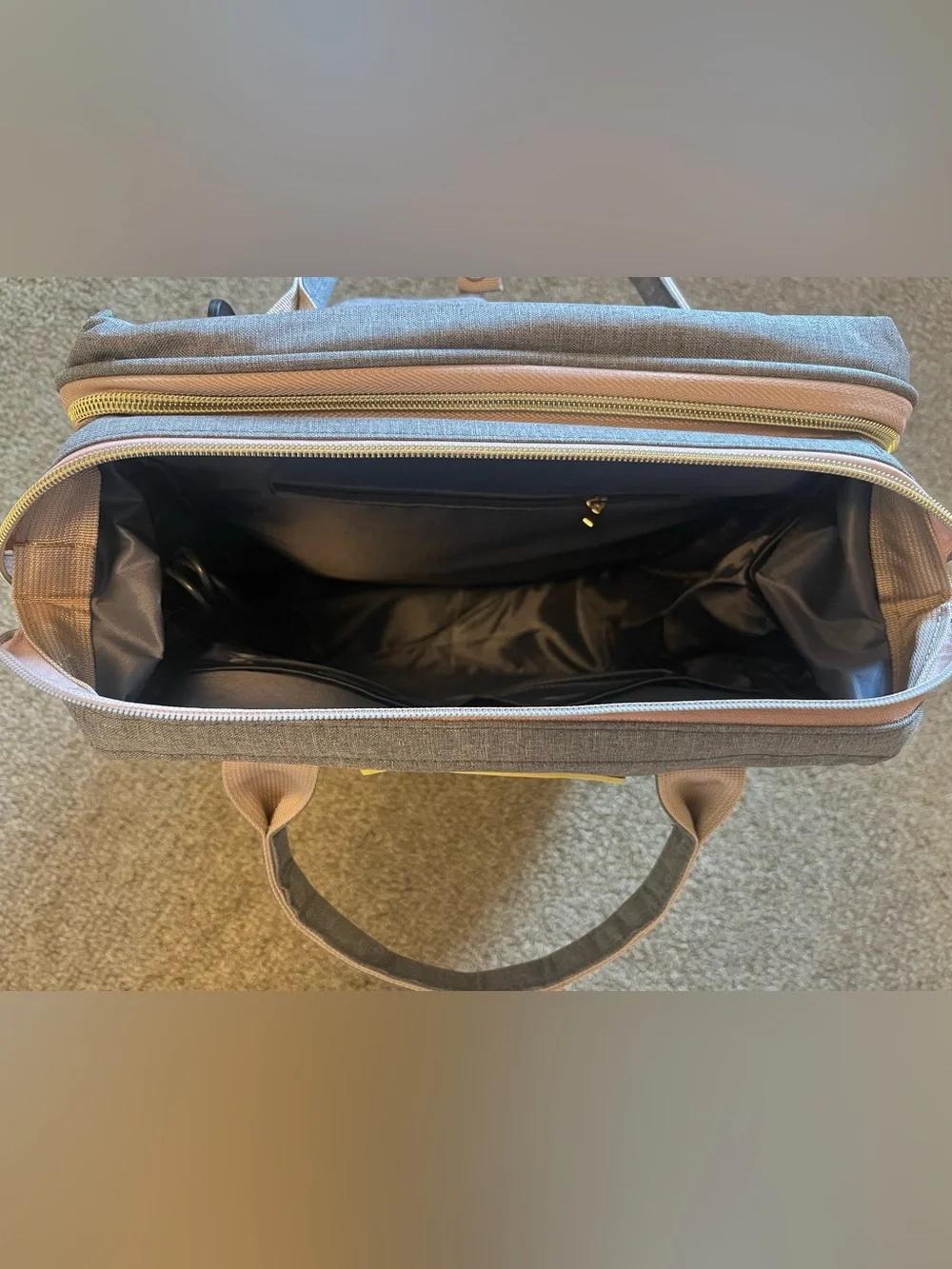 Modern Grey Oxford Diaper Bag with Blush Trim