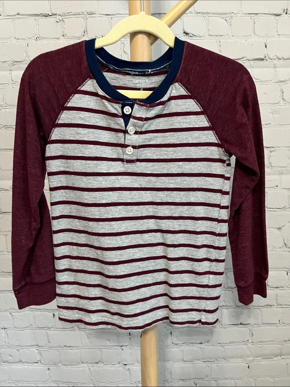 ⭐️⭐️ PICK 5 / $20 Carter's Striped Henley Tee in Burgundy, Heather Gray and Navy