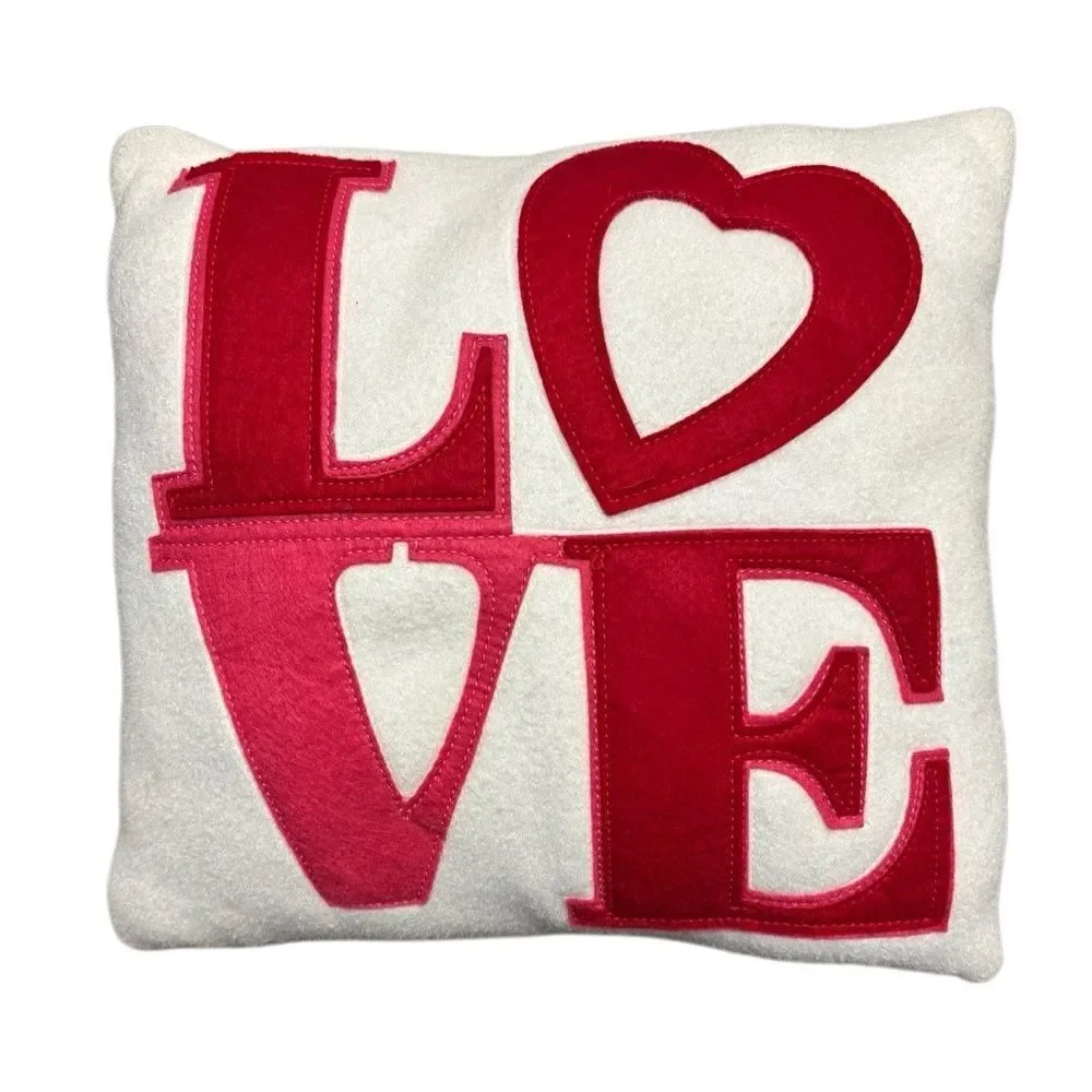 White LOVE Accent Pillow Red Pink Felt Letters 12x12 Valentine Decor