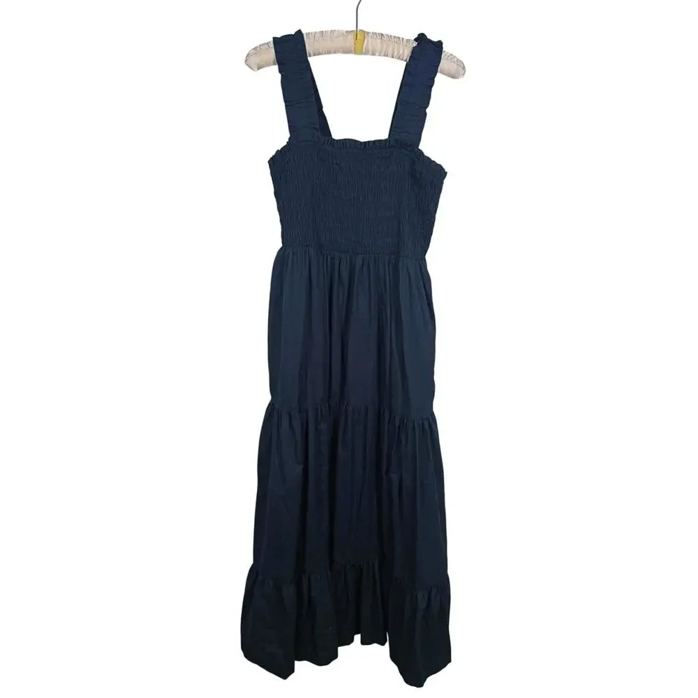 Abercrombie & Fitch Smocked Tiered Maxi Dress Size XLP Black Boho Summer Cottage