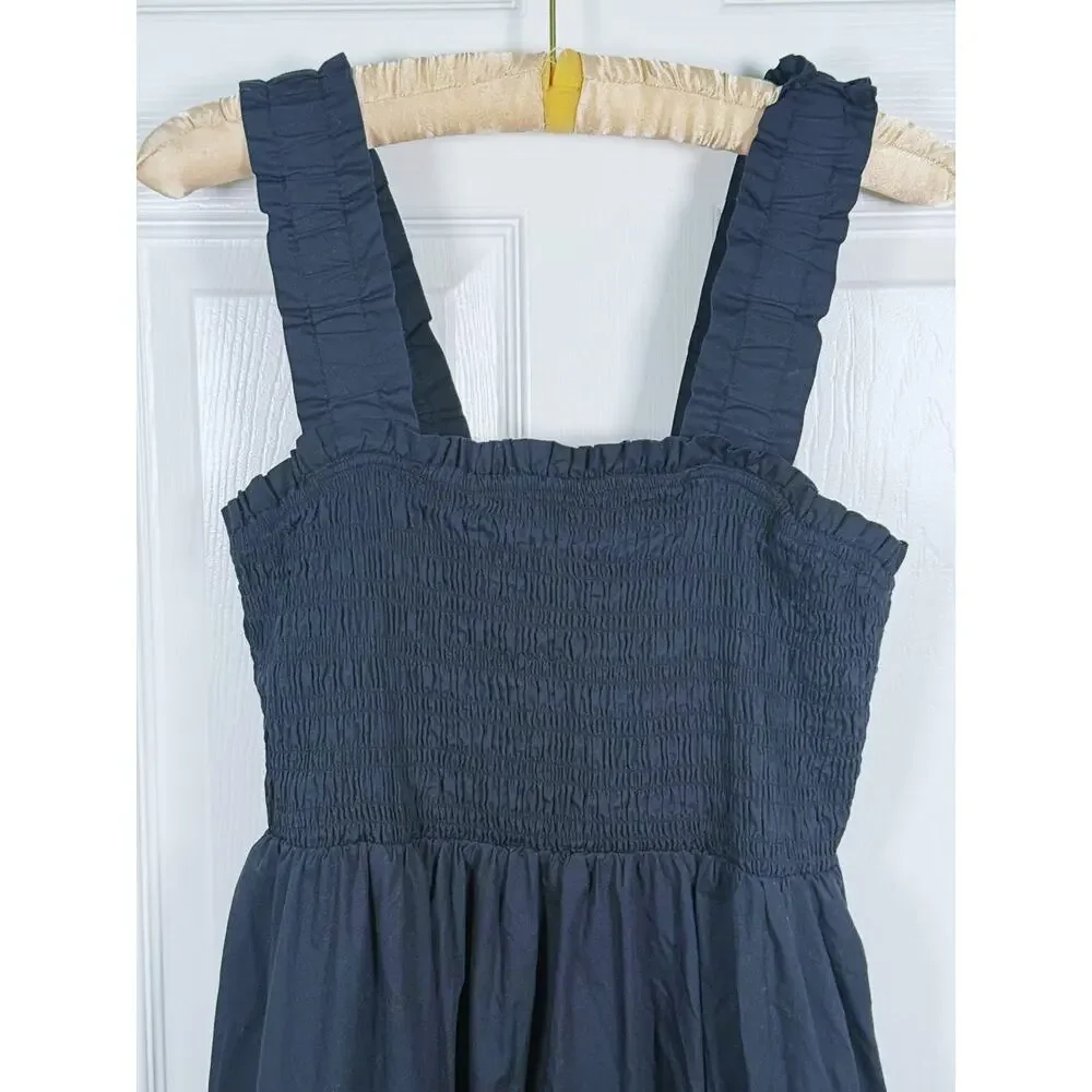 Abercrombie & Fitch Smocked Tiered Maxi Dress Size XLP Black Boho Summer Cottage