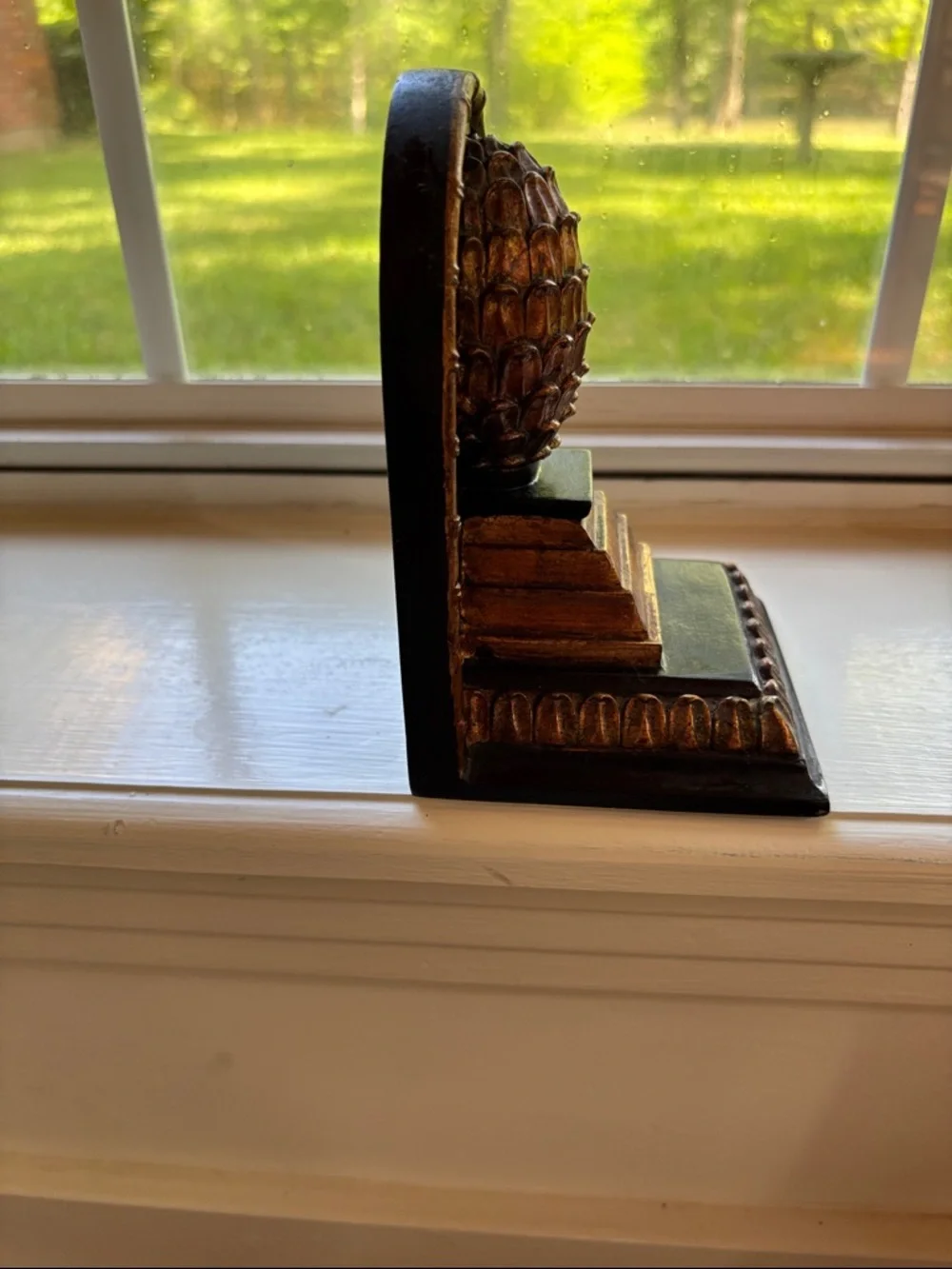 Set Of Bookends Featuring Pineapple Finial Design Atop A Tiered Base.