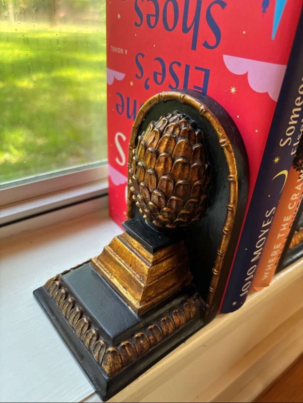 Set Of Bookends Featuring Pineapple Finial Design Atop A Tiered Base.