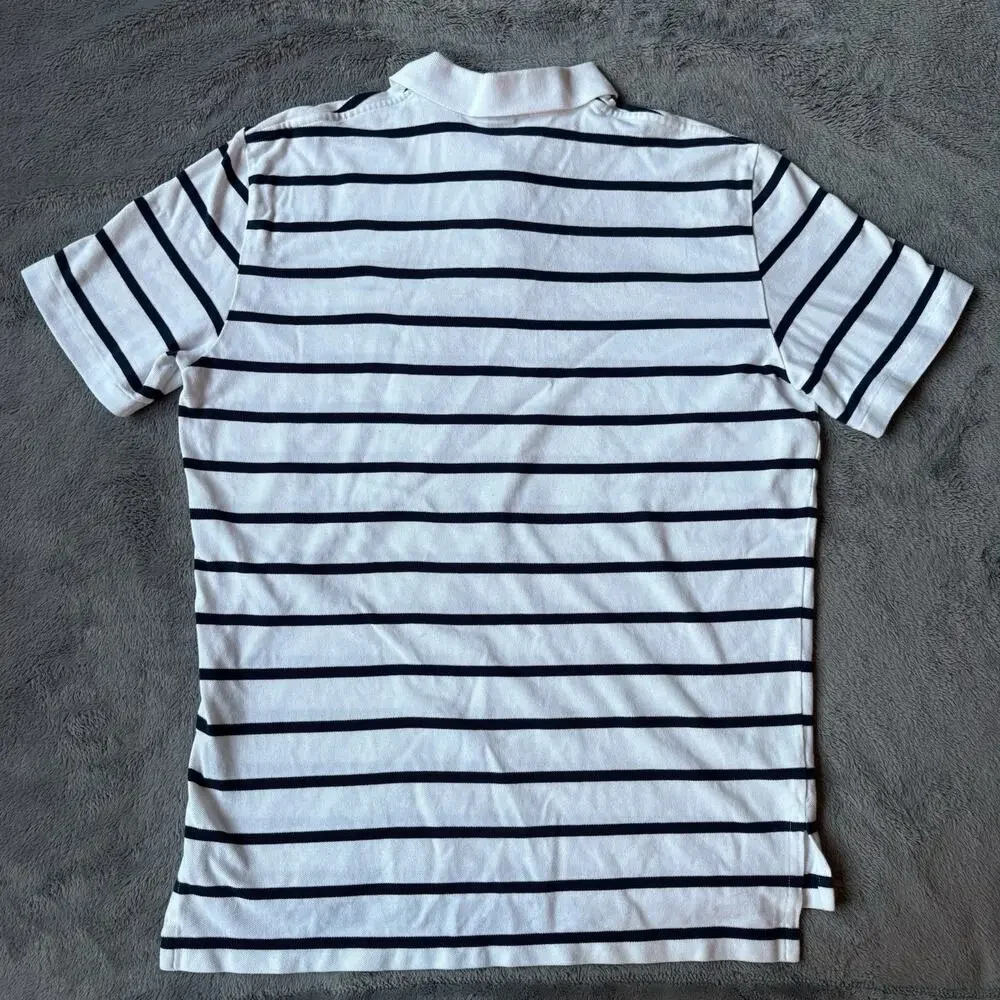 Polo Ralph Lauren Mens White w/Black Stripe Short Sleeve Pocket Size L Preppy