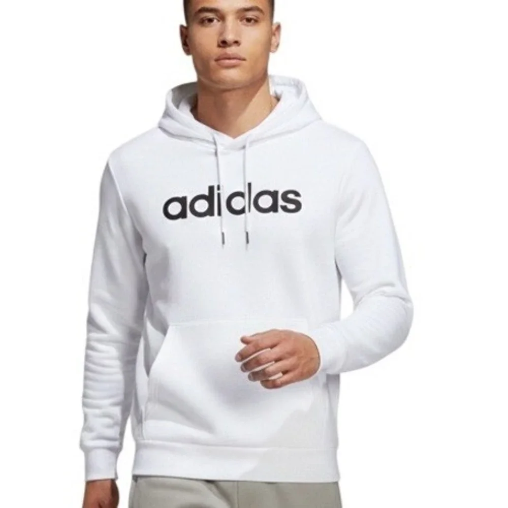 Adidas‎ Hoodie Mens S Pullover White Kangaroo Pocket Spellout Sporty Athleisure