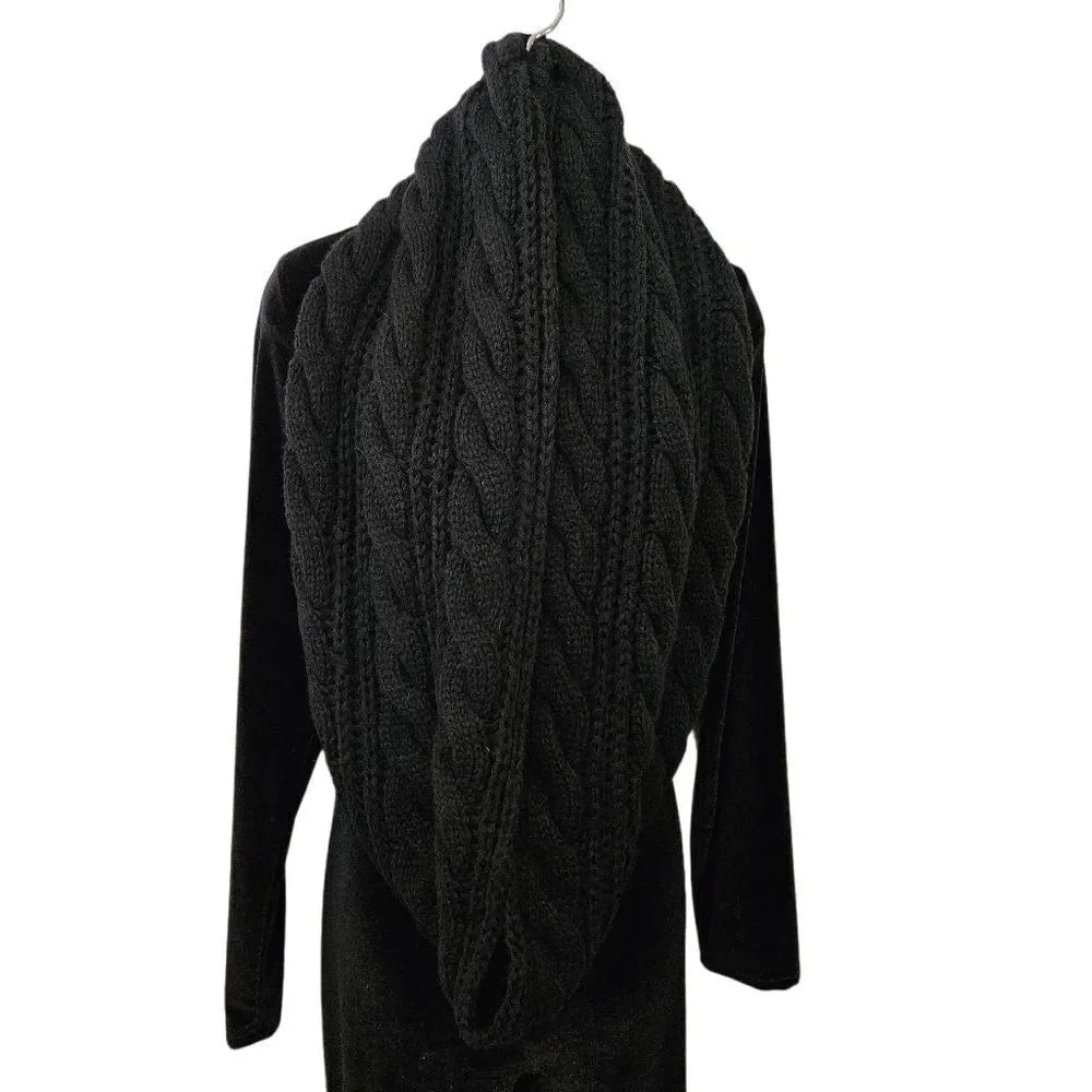 Large Cable Knit Black Infinity Scarf