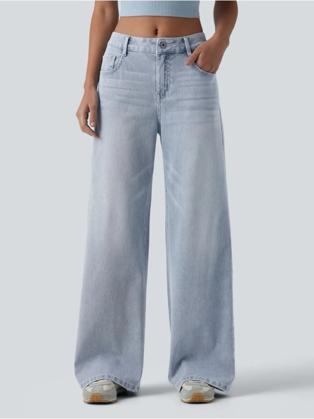 NWOT Halara Flex™ Mid Rise Washed Baggy Wide Leg Casual Jeans S BS97
