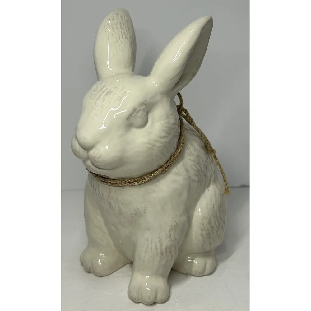 Rabbit Figurine Ceramic White 8.5