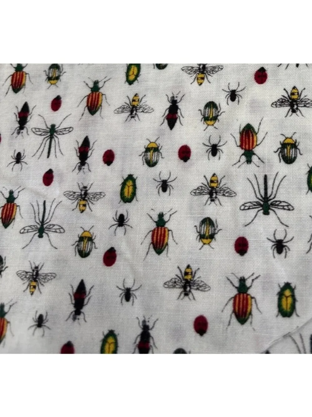 Bug Print White Cotton Fabric 16