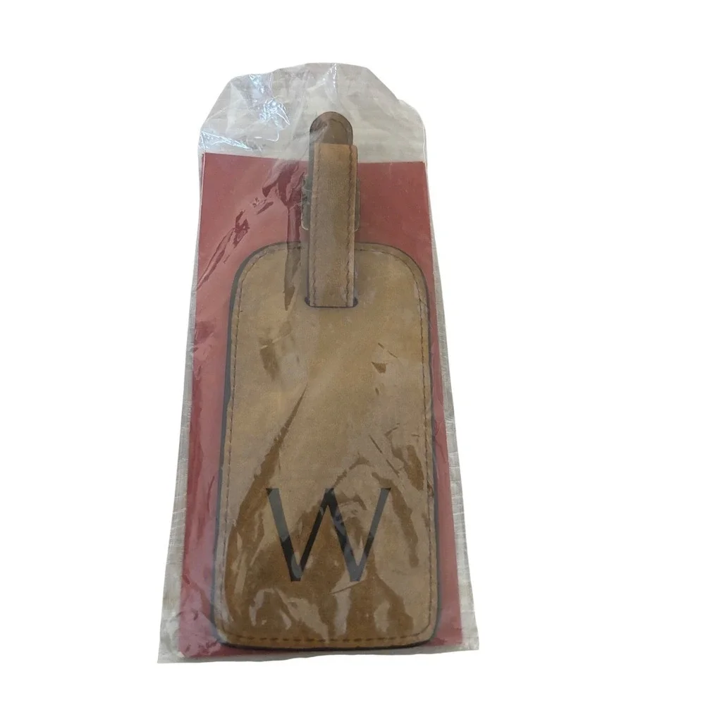 Sundance Monogrammed Leather Luggage Tag Tan Initial W New‎ Travel Accessory