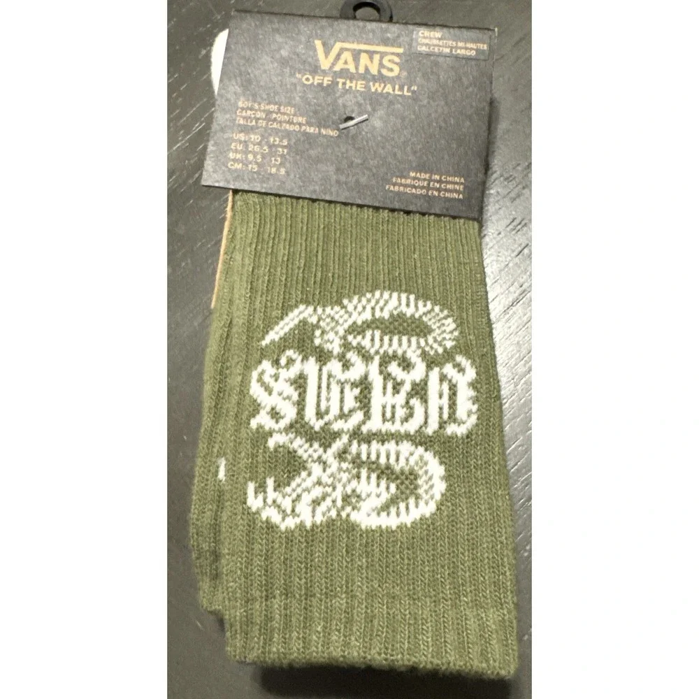 Vans - Road Stop Crew Sock Loden Green -‎ Boys Us Size 10-13.5