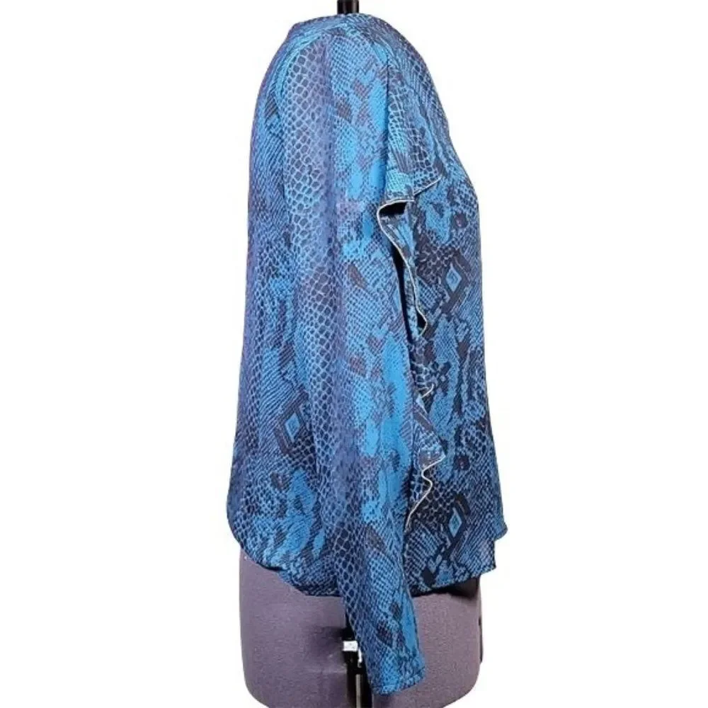 Thalia Sodi Snake-Print Ruffled-Sleeve Top Sz S