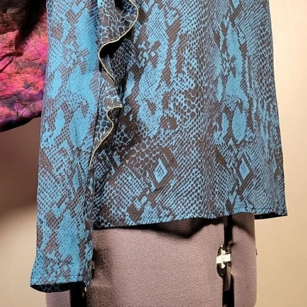 Thalia Sodi Snake-Print Ruffled-Sleeve Top Sz S