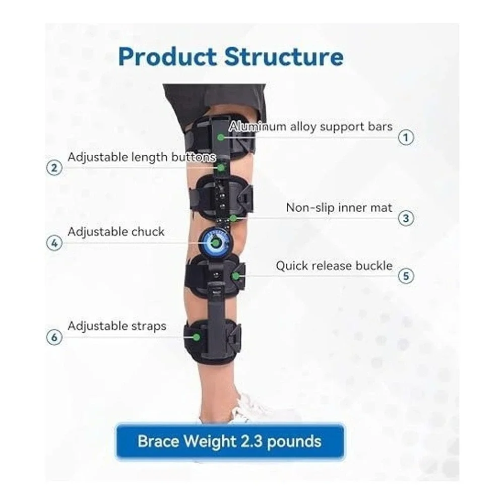 Orthomen ROM Hinged Knee Brace Adjustable Post Op Recovery ACL PCL MCL LCL