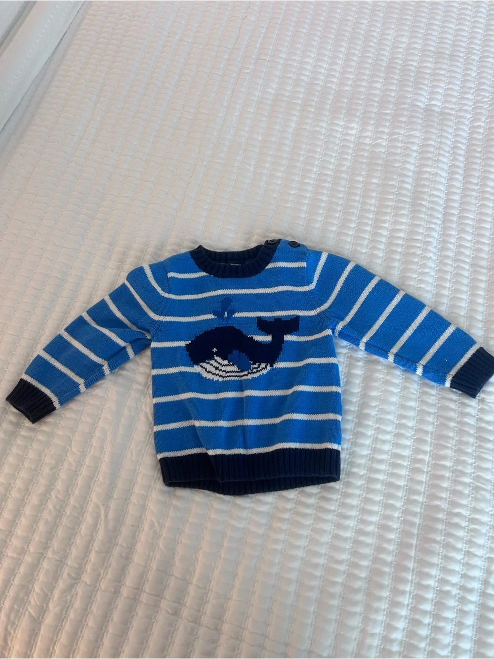 Old Navy Blue Striped Whale Knit Sweater. Size 18-24M
