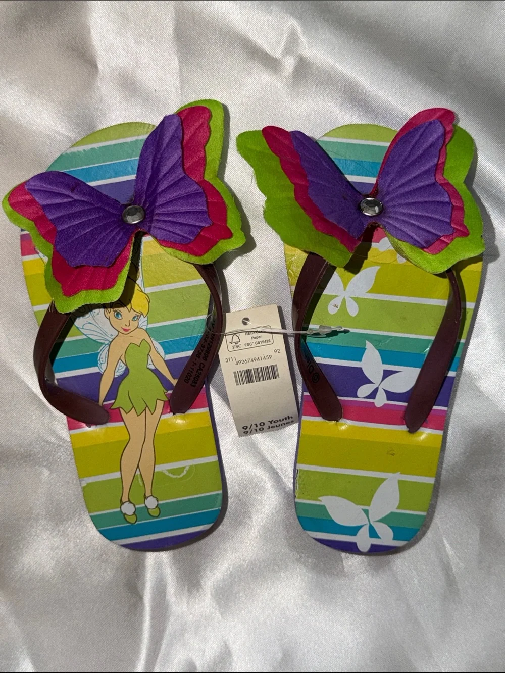Tinkerbell Kids Butterfly Flip Flops - Disney Store Size 9/10