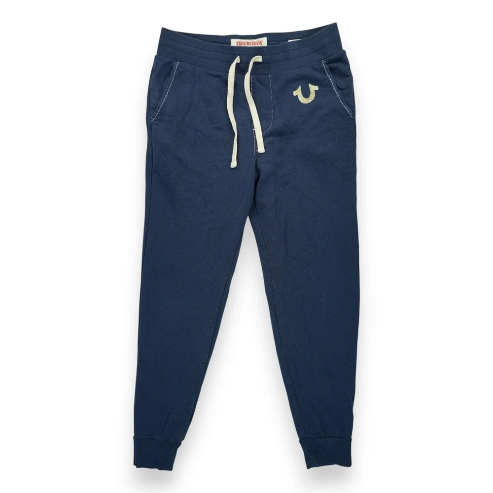 TRUE RELIGION Men's M Navy Blue Jogger Sweatpants Drawstring Pockets Activewear