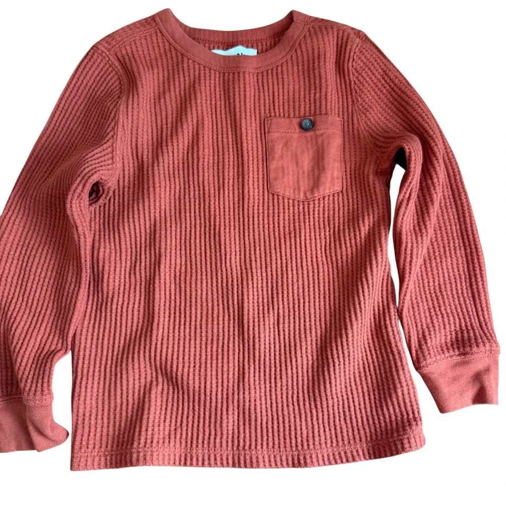 SALE Old Navy Waffle Knit Pocket‎ Long Sleeve Shirt Elbow Patches Rust 5T