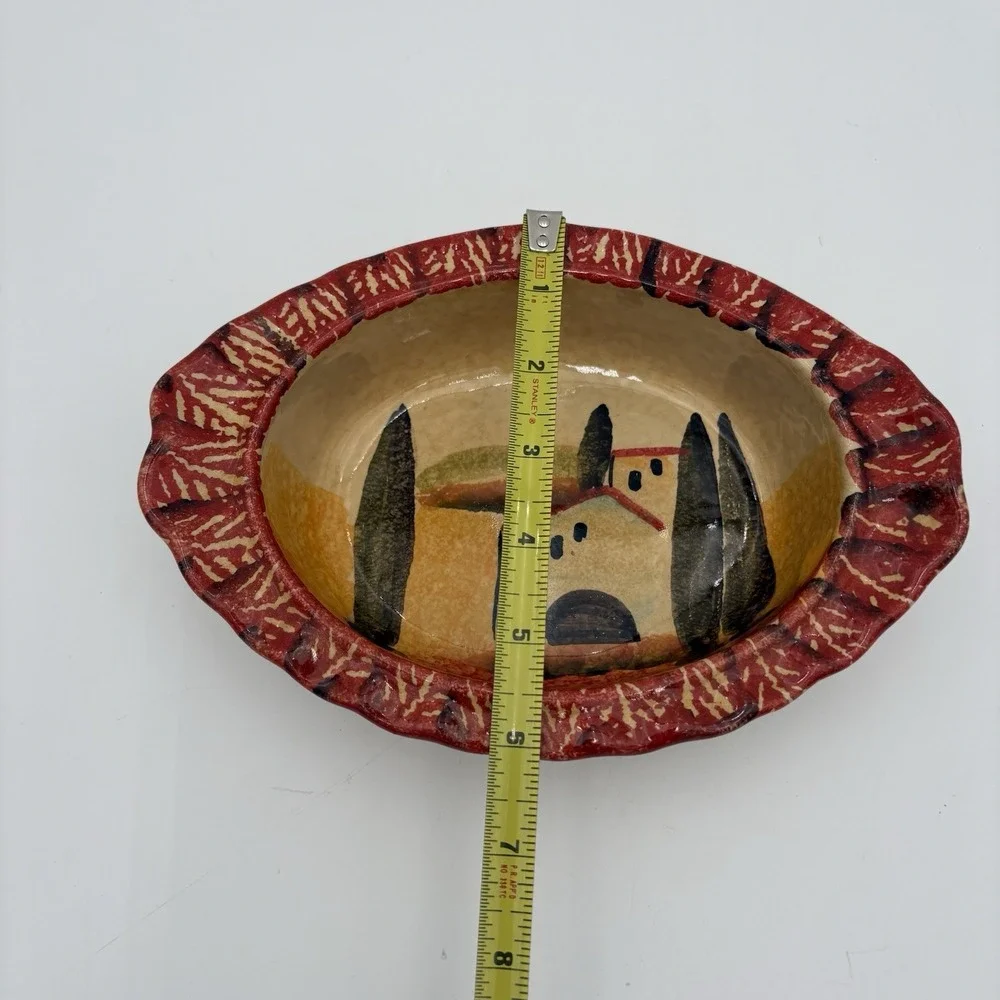 ITALICA ARS Hand Painted Pottery 8-1/2 x 6 Oval Oven Bowl, Italy‎