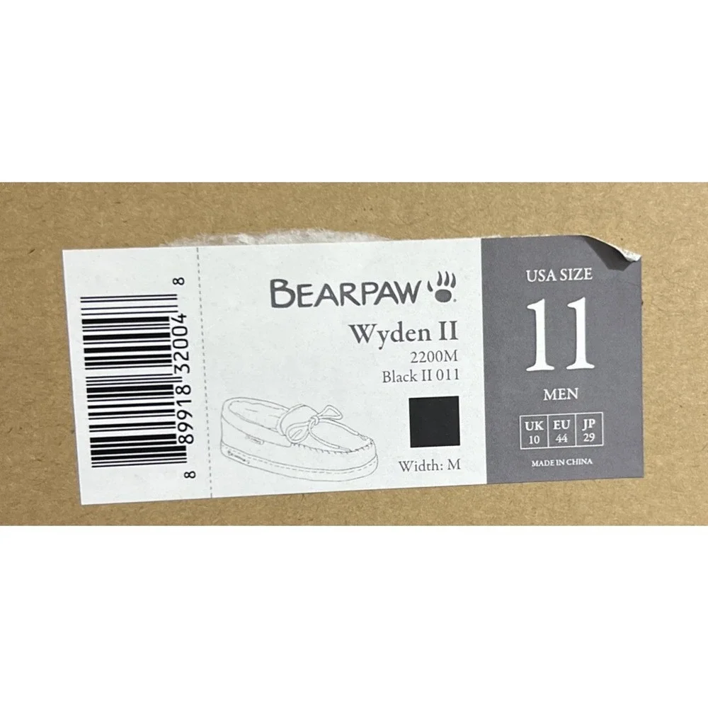 New BEARPAW Wyden II 2200 Mens Moc‎ Toe Black Slip On Slipper Shearling Lined 11