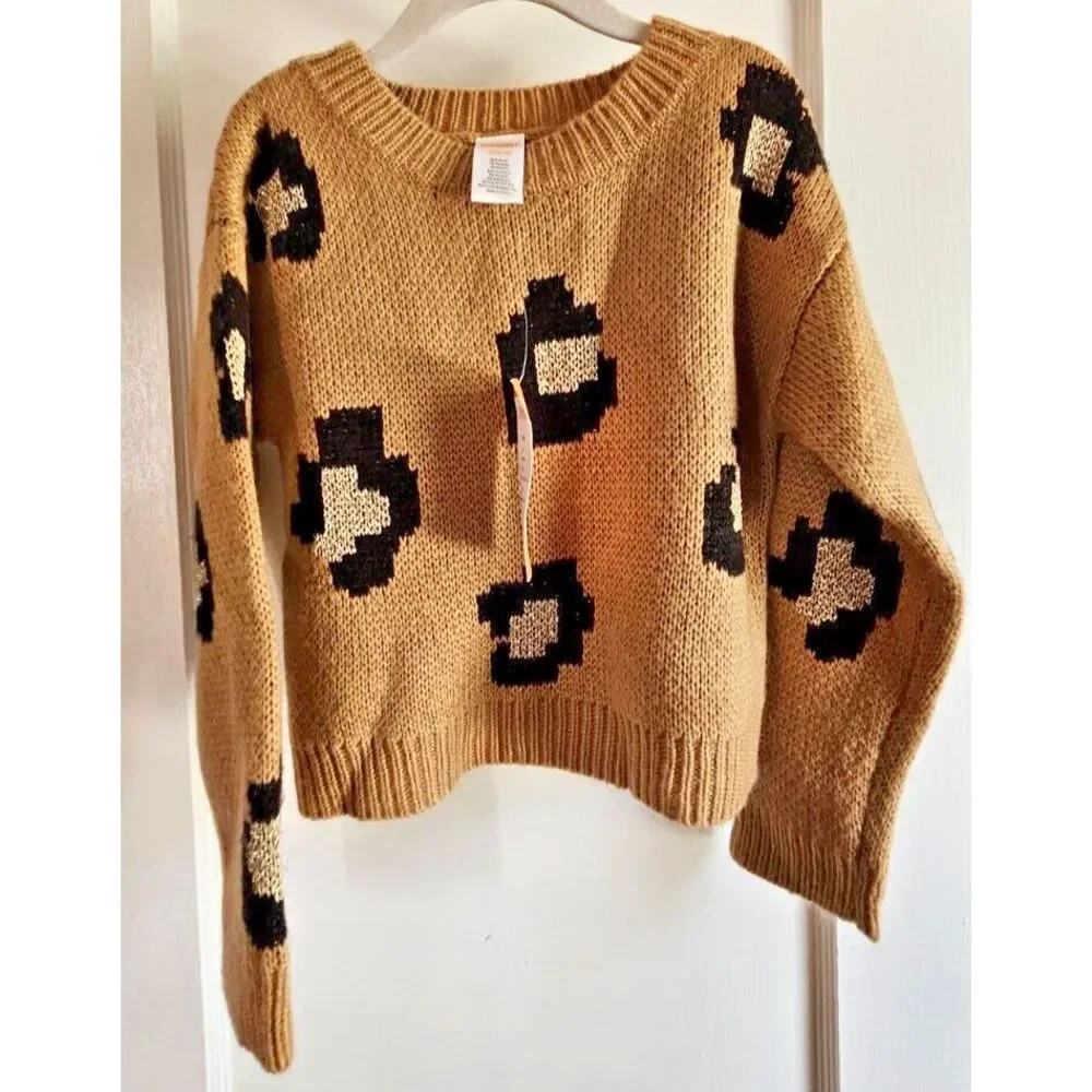 NWT GYMBOREE brown girl sz S(5-6) right Meow sweater‎ metallic gold thread
