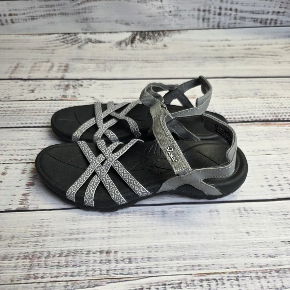 ViaKix Black Gray Strappy Toe Loop Sandals Women's US‎ 9 EU 40 Hiking Gorpcore