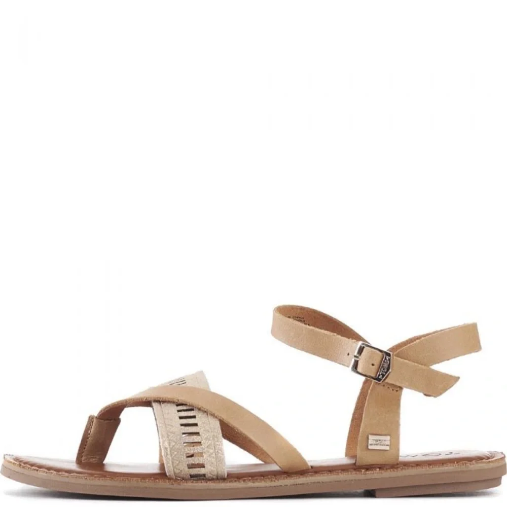 TOMS Lexie sandstorm metallic flat sandals size 7 tan