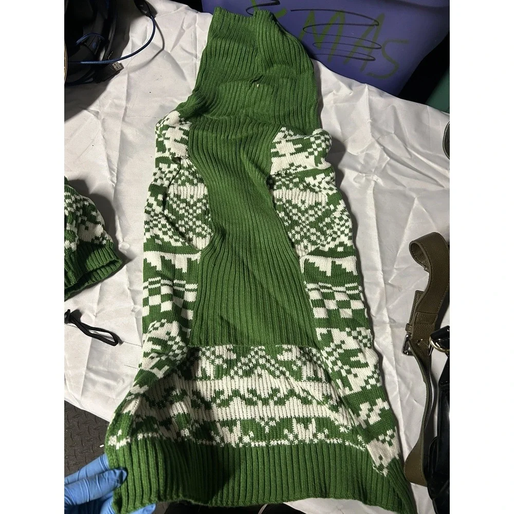 Green Nordic‎ Dog Sweater & Hat Set Knit Winter Warm Reindeer Pattern